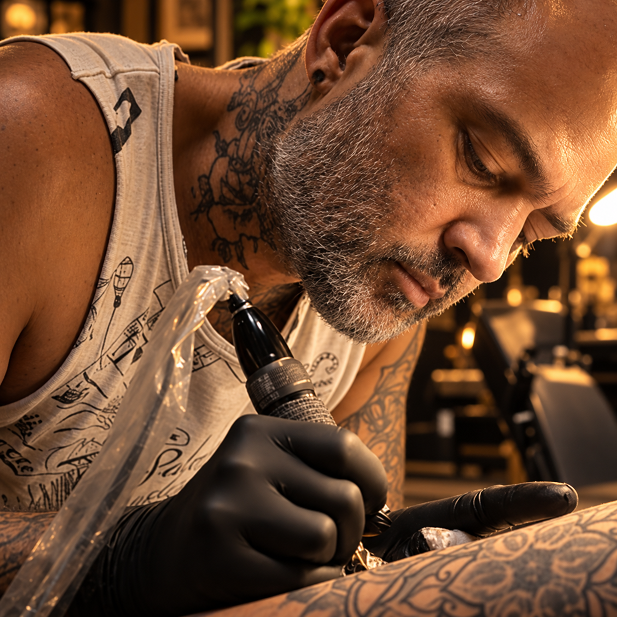 Portret van Dimitri, zaakvoerder en resident tattoo artist