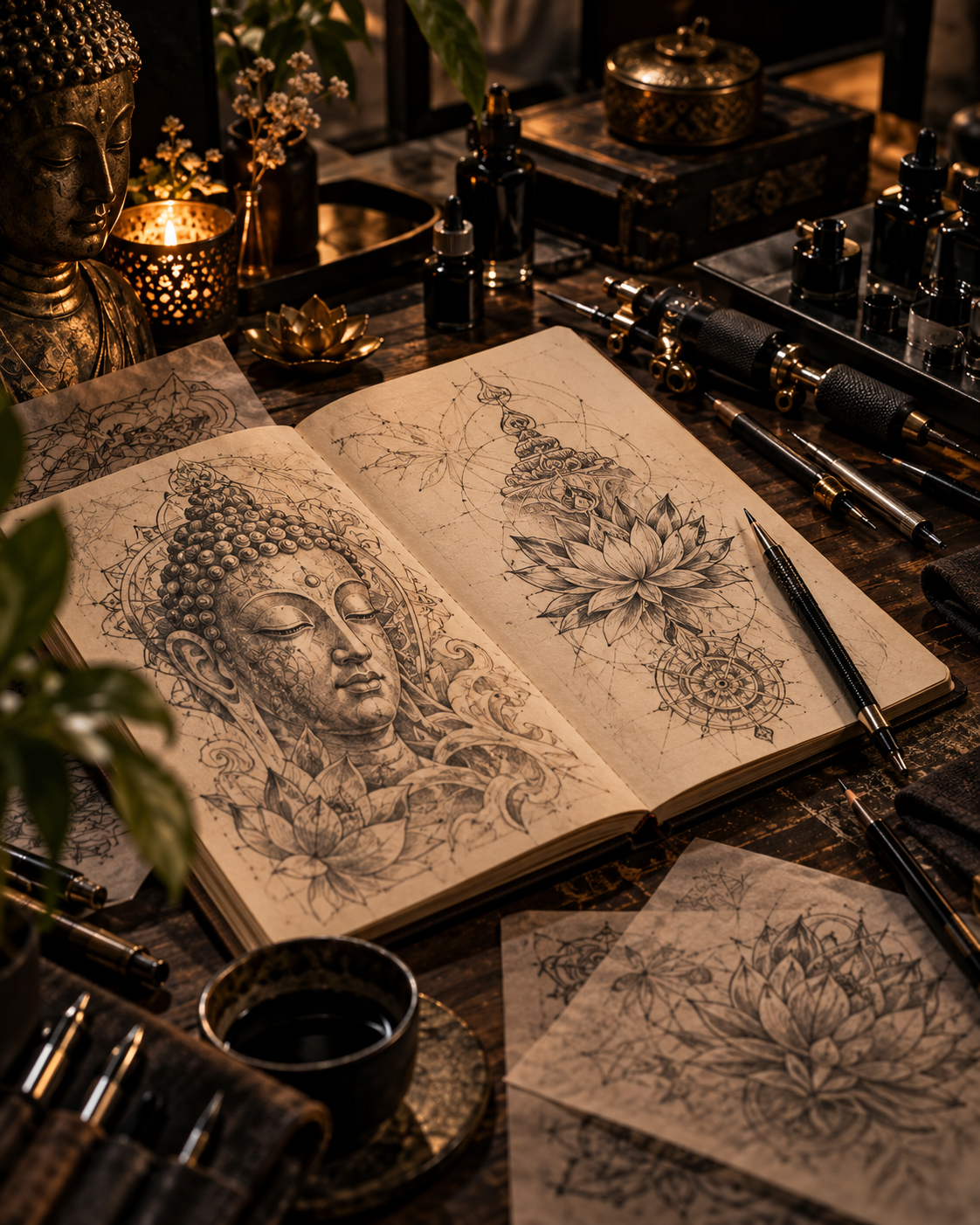 Schetsboek en tattoo details